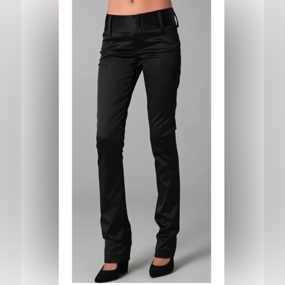Alice + Olivia Black Straight Leg Pants Andrew Satin Mid Rise Slim